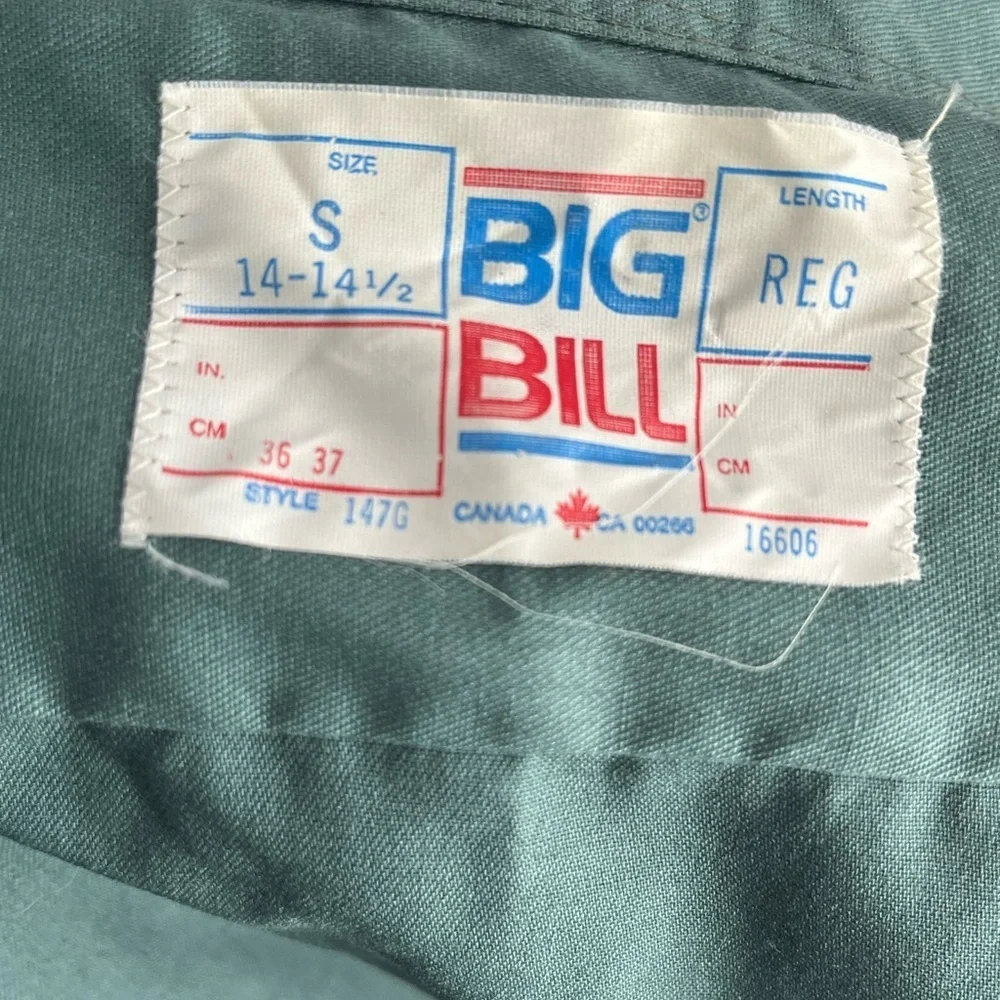 🇨🇦 90s Big Bill Green Work Shirt Button-Up Size Small Men Medium Women - Picture 4 of 4